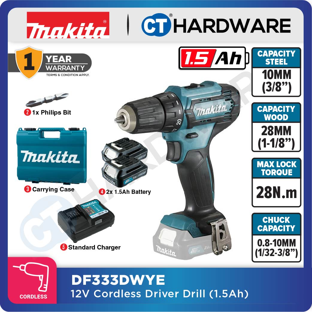 Makita DF333DSME/ DWAE/ DWYE/ DZ CXT 12Vmax Cordless Driver Drill 10mm 28NM (Body Only | 2-Battery)