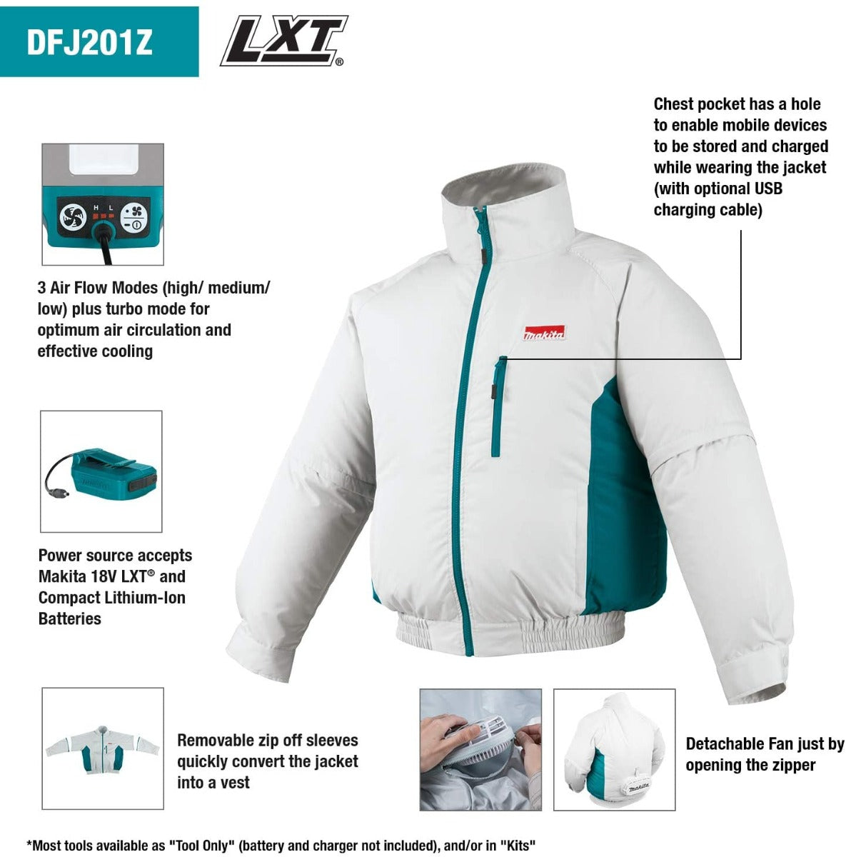 Makita DFJ201ZL LXT 18V Cordless Fan Jacket 4-Speed (Size L) (Body Only)