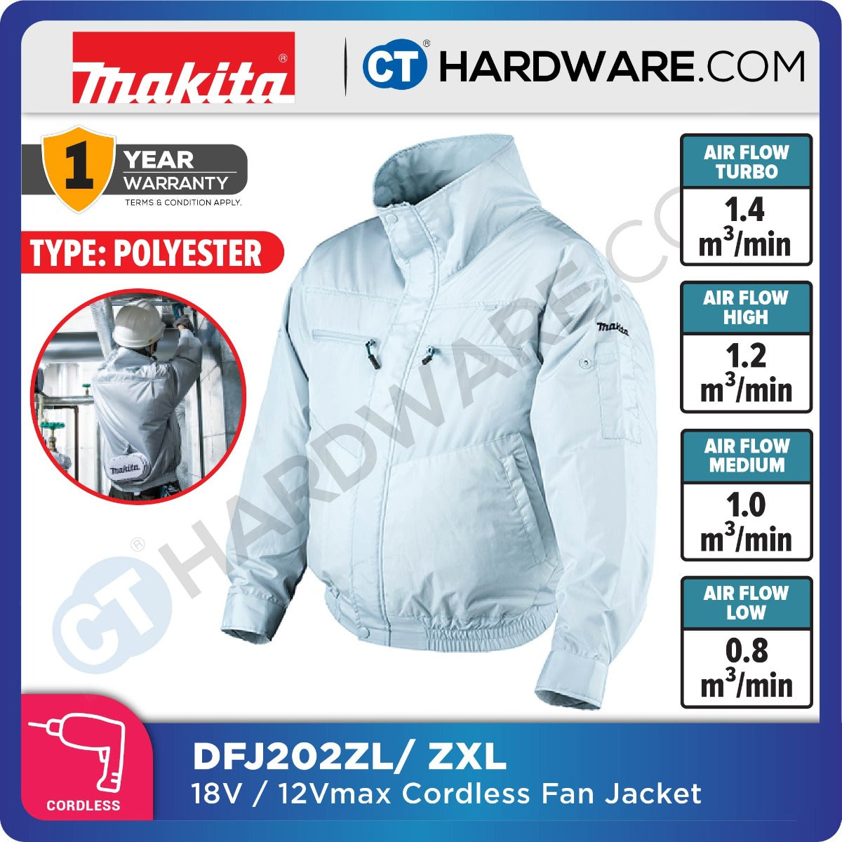 Makita DFJ202ZXL LXT 18V Cordless Fan Jacket 4-Speed (XL Size ) (Body Only)