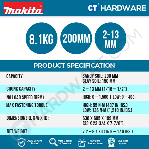 Makita DG001GZ05 XGT 40Vmax Cordless Brushless Earth Auger 55NM (Body Only)