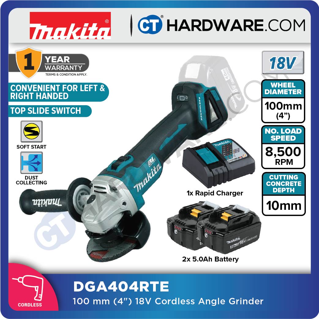Makita DGA404RFE/ RTE/ Z LXT 18V Cordless Brushless Angle Grinder 4" 100mm (Body Only | 2-Battery)