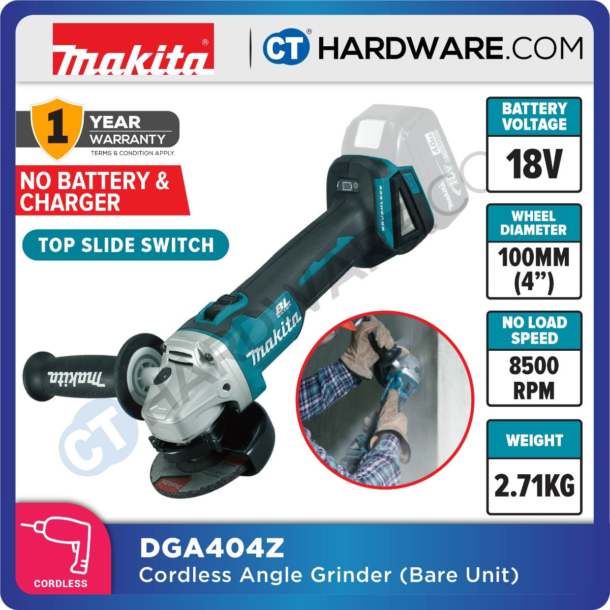 Makita DGA404RFE/ RTE/ Z LXT 18V Cordless Brushless Angle Grinder 4" 100mm (Body Only | 2-Battery)