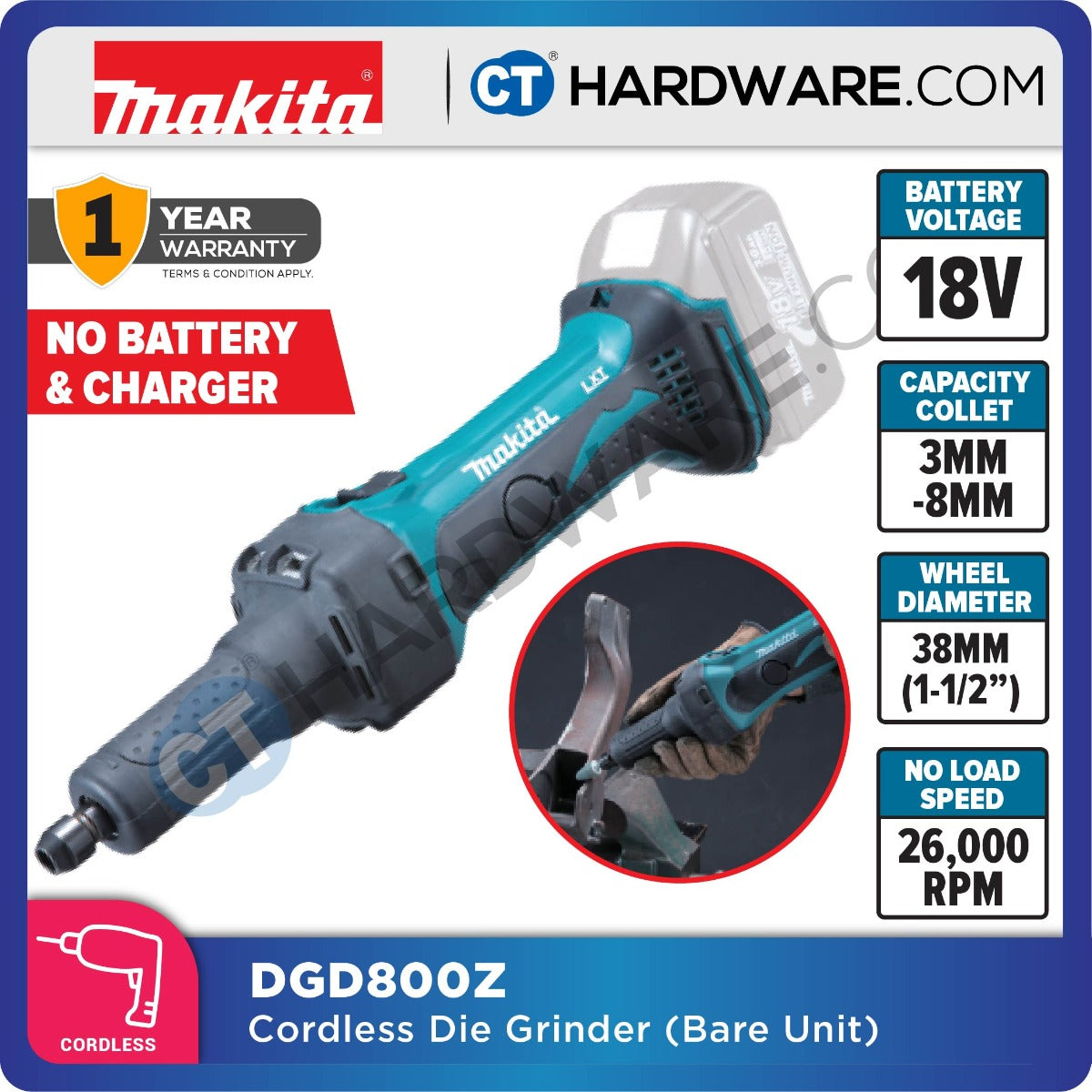 Makita DGD800Z LXT 18V Cordless Long Shaft Die Grinder 6mm (Body Only)