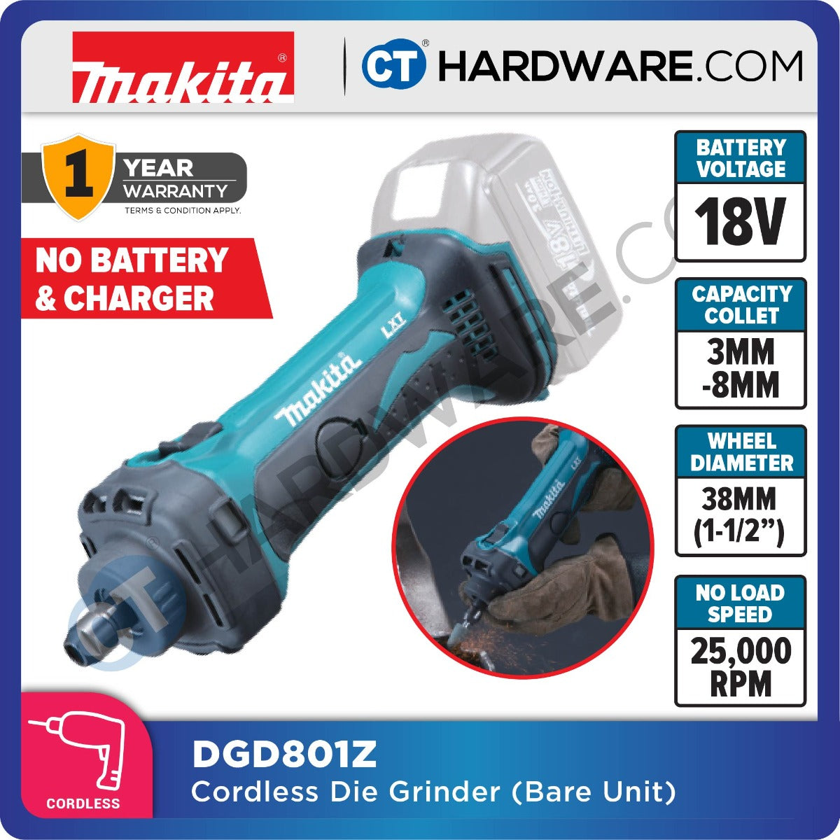 Makita DGD801Z LXT 18V Cordless Die Grinder 6mm (Body Only)