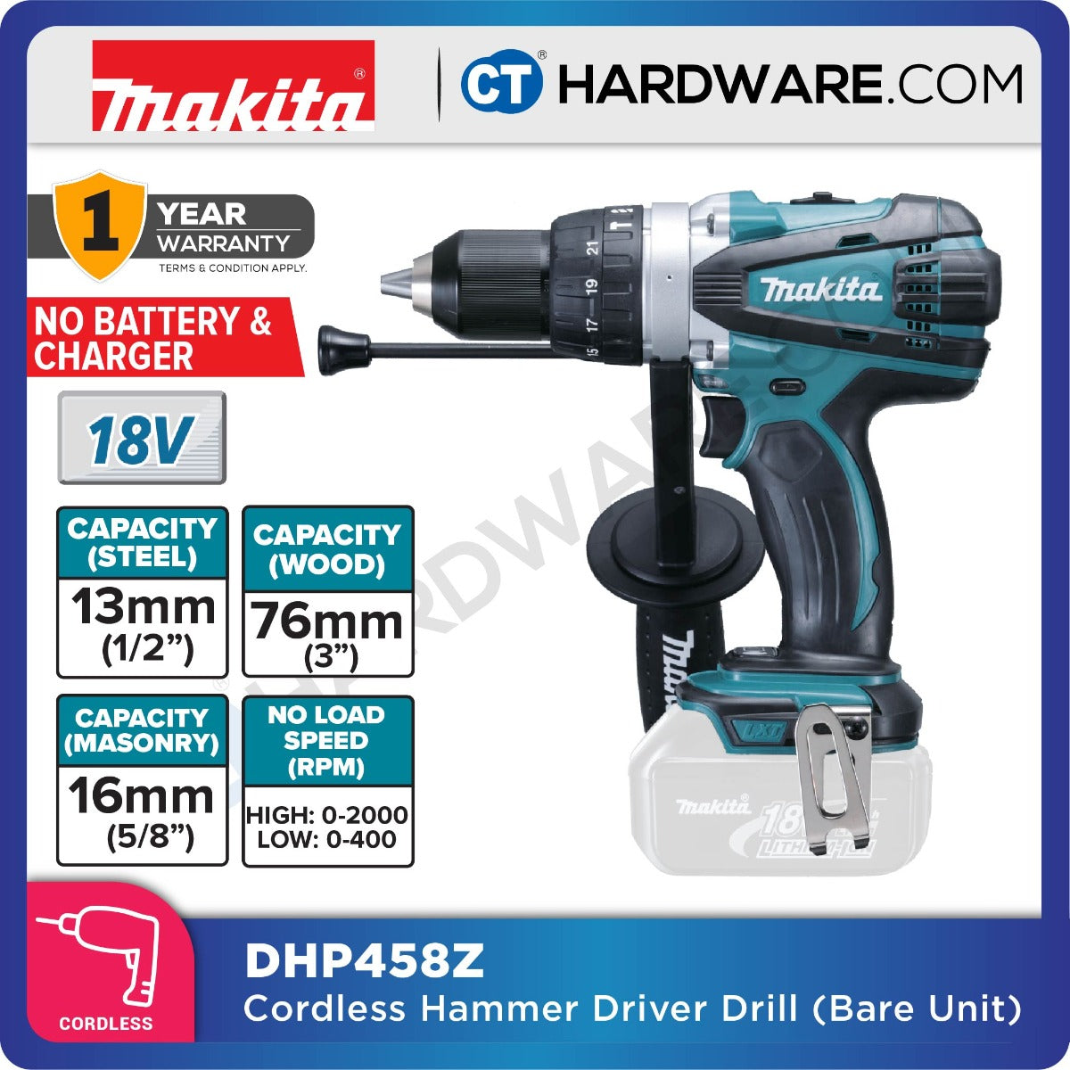 Makita DHP458RME/ RFE/ Z LXT 18V Cordless Hammer Driver Drill 13mm 84NM (Body Only | 2-Battery)
