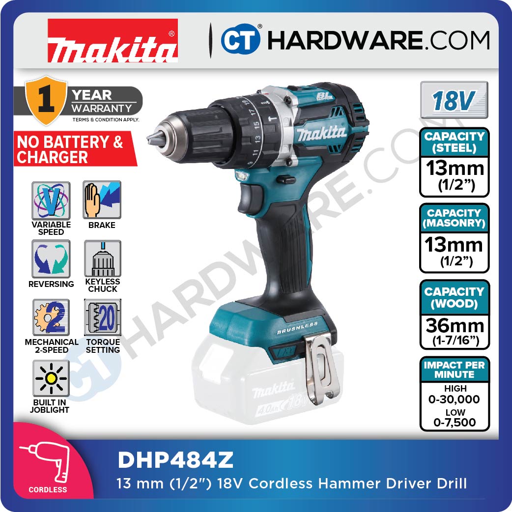 MAKITA DHP484RME/ RFE/ ZZ 13MM (1/2") CORDLESS HAMMER DRIVER DRILL WITH BRUSHLESS MOTOR (LXT SERIES)