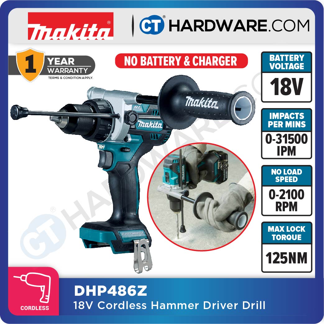 Makita DHP486RTE/ Z LXT 18V Cordless Brushless Hammer Driver Drill 13mm 65NM (Body Only | 1-Battery | 2-Battery)