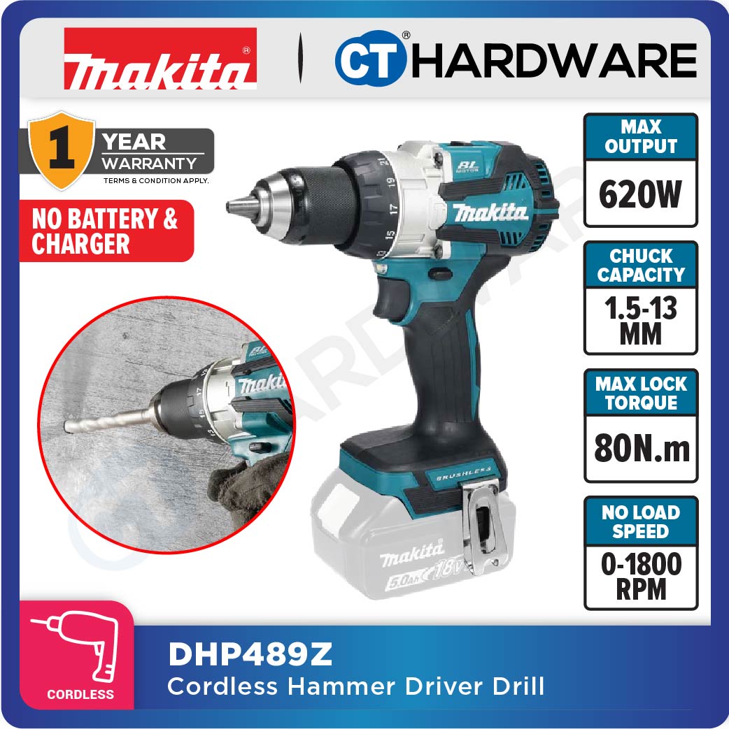 Makita DHP489Z/ RTJ LXT 18V Cordless Brushless Hammer Driver Drill 13mm 80NM (Body Only | 2-Battery)