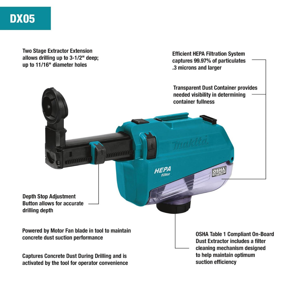 Makita DHR182ZWJ LXT 18V Cordless SDS Plus Combination Hammer C/W Dust Extraction System Set (Body Only)