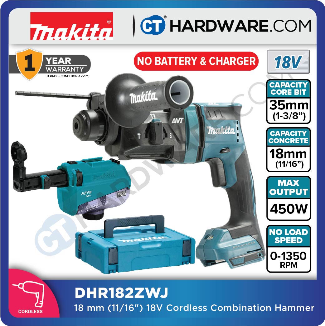 Makita DHR182ZWJ LXT 18V Cordless SDS Plus Combination Hammer C/W Dust Extraction System Set (Body Only)