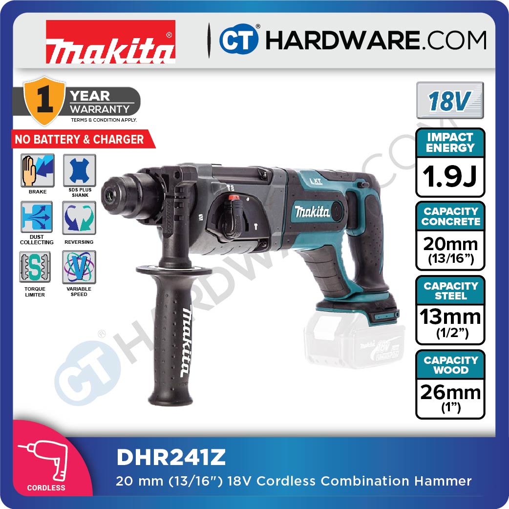 Makita DHR241RFE/ Z LXT 18V Cordless SDS Plus Combination Hammer 3-Mode 20mm (Body Only | 2-Battery)