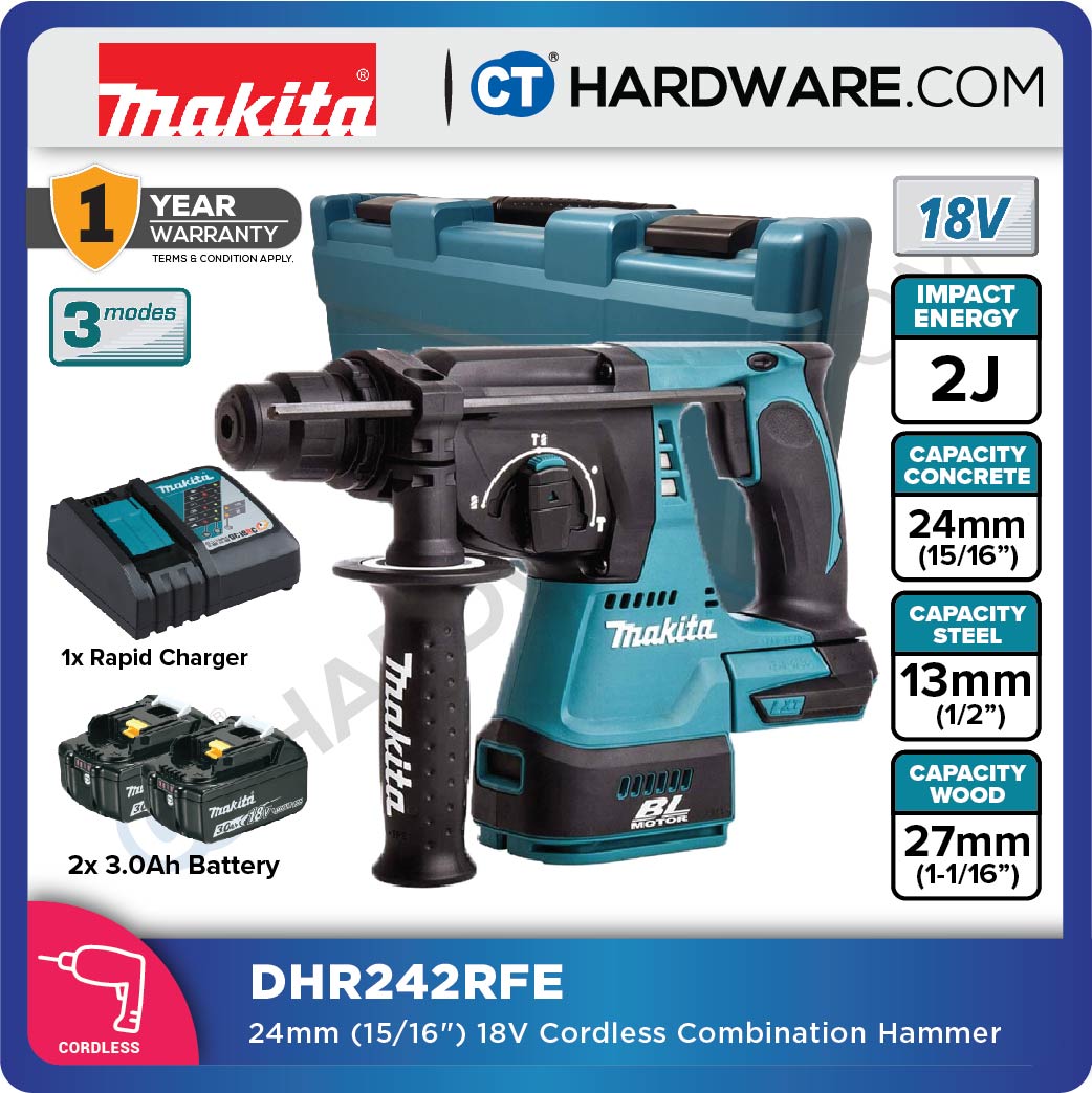 MAKITA DHR242Z 24MM (15/16") CORDLESS COMBINATION HAMMER (LXT SERIES)