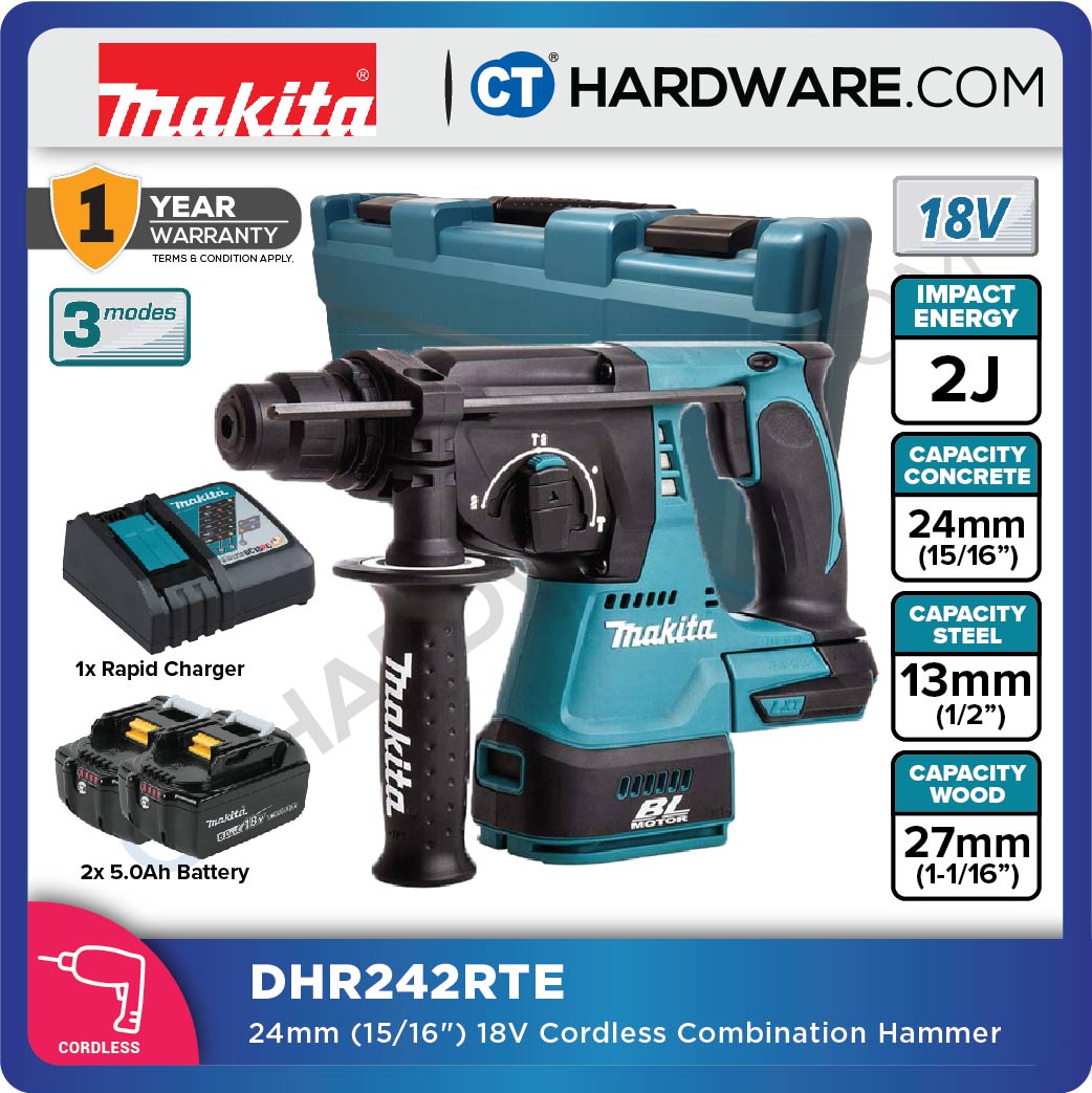 MAKITA DHR242Z 24MM (15/16") CORDLESS COMBINATION HAMMER (LXT SERIES)