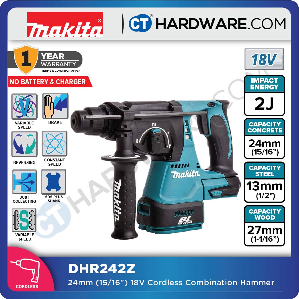MAKITA DHR242Z 24MM (15/16") CORDLESS COMBINATION HAMMER (LXT SERIES)