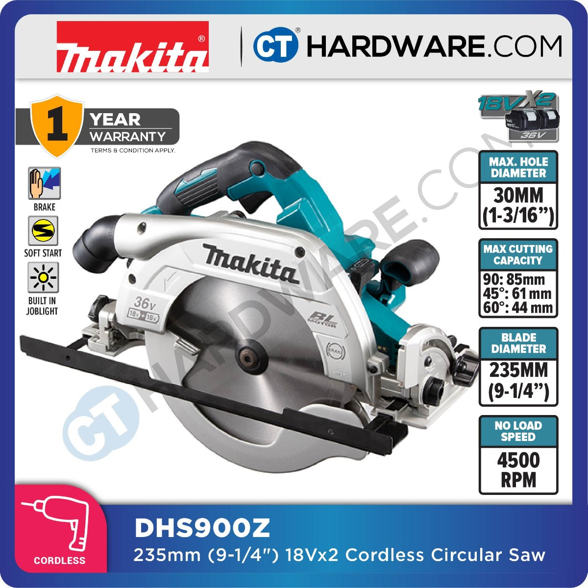 Makita DHS900PT2/ Z LXT 18Vx2 Cordless Brushless Circular Saw 235mm (9-1/4") (Body Only | 2-Battery)