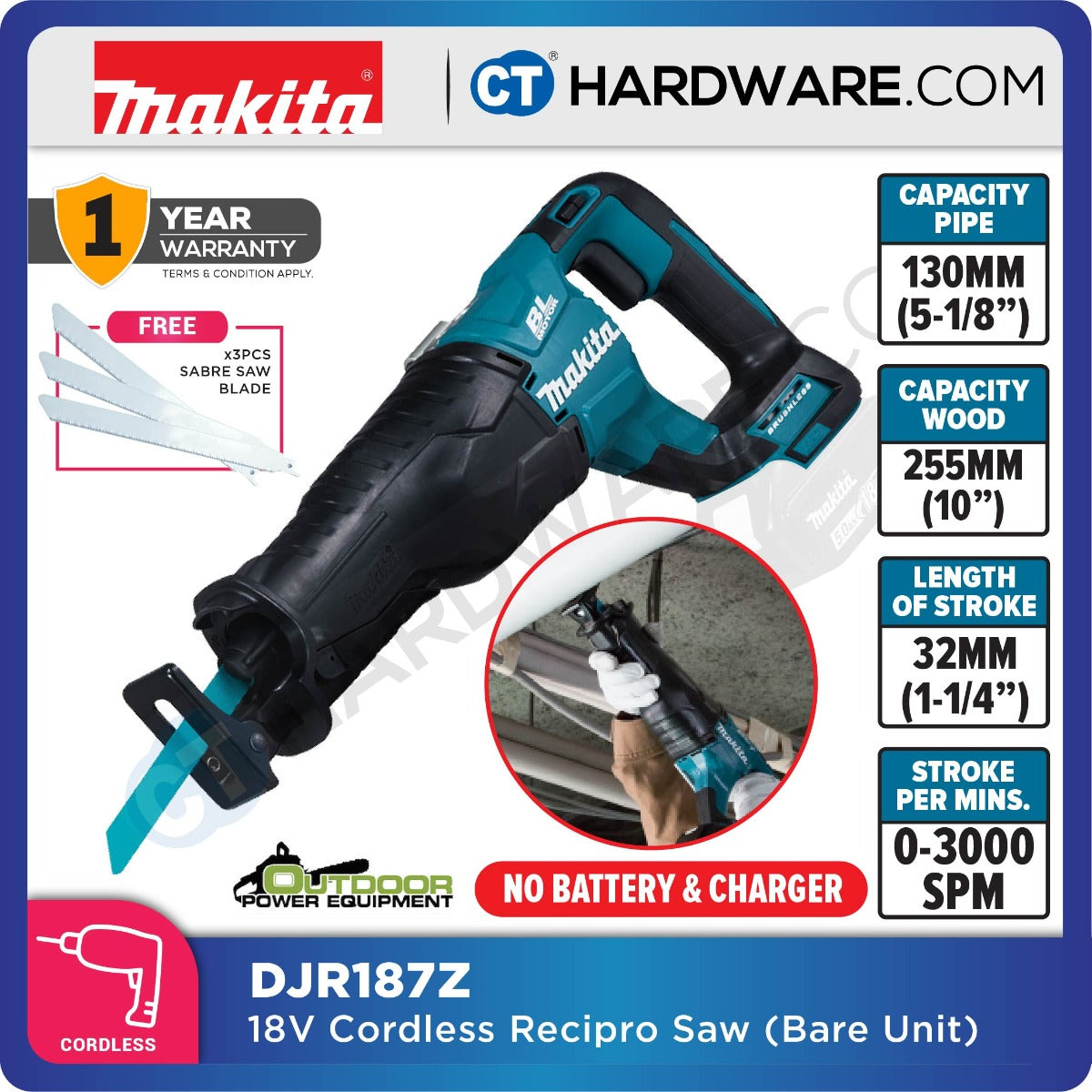 Makita DJR187RME/ RFE/ Z LXT 18V Cordless Brushless Recipro Saw (Body Only | 2-Battery)