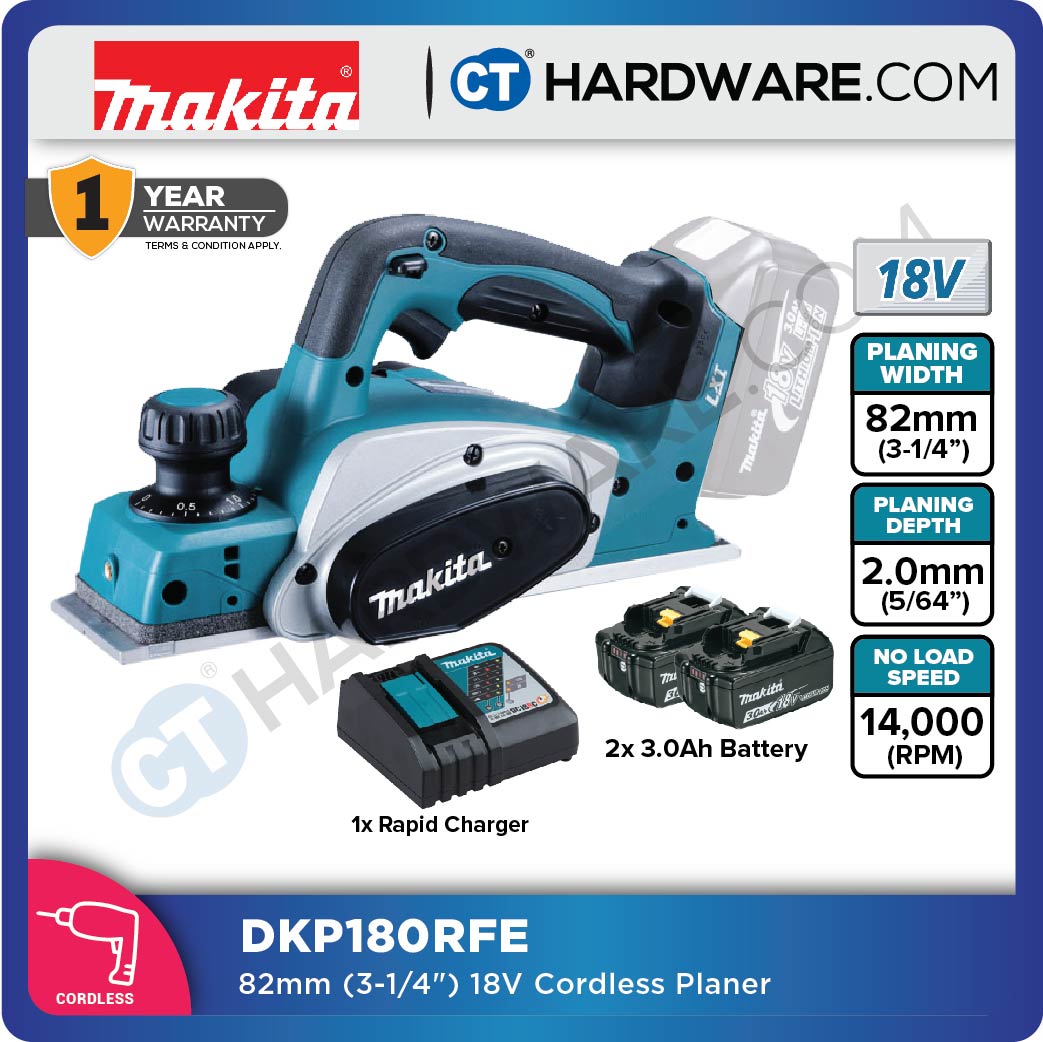 Makita DKP180RFE/ Z LXT 18V Cordless Planer 82mm (3-1/4") (Body Only | 2-Battery)