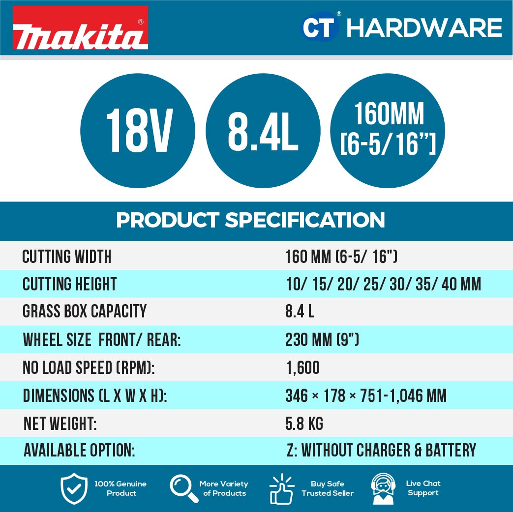 Makita DLM160Z LXT 18V Cordless Hand Push Lawn Trimmer 160mm (Body Only)