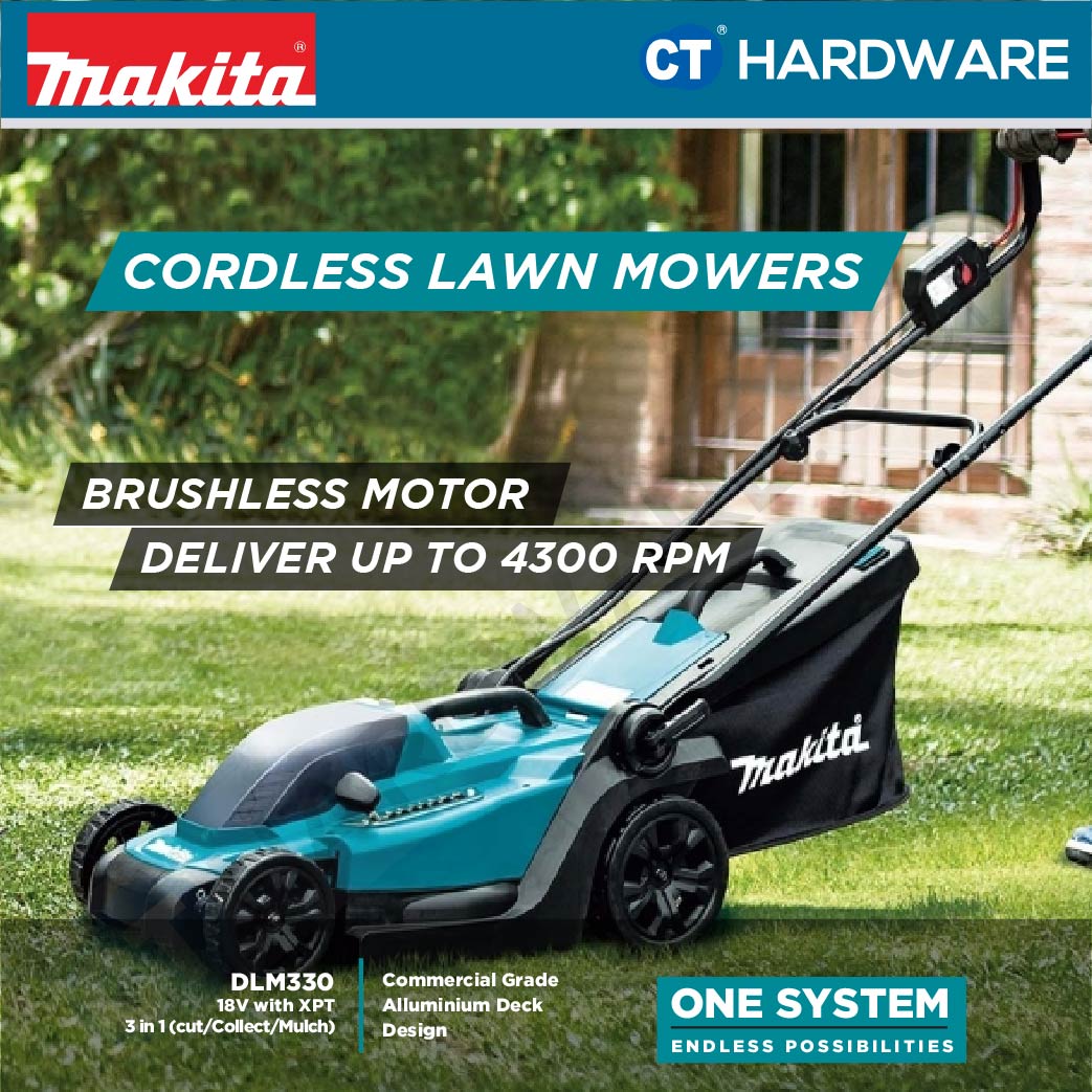 MAKITA DLM330SM CORDLESS LAWNMOWER 13" 18V 450W 4300RPM 30L COME WITH 1PC 18V 4.0AH BATTERY & 1PC CHARGER