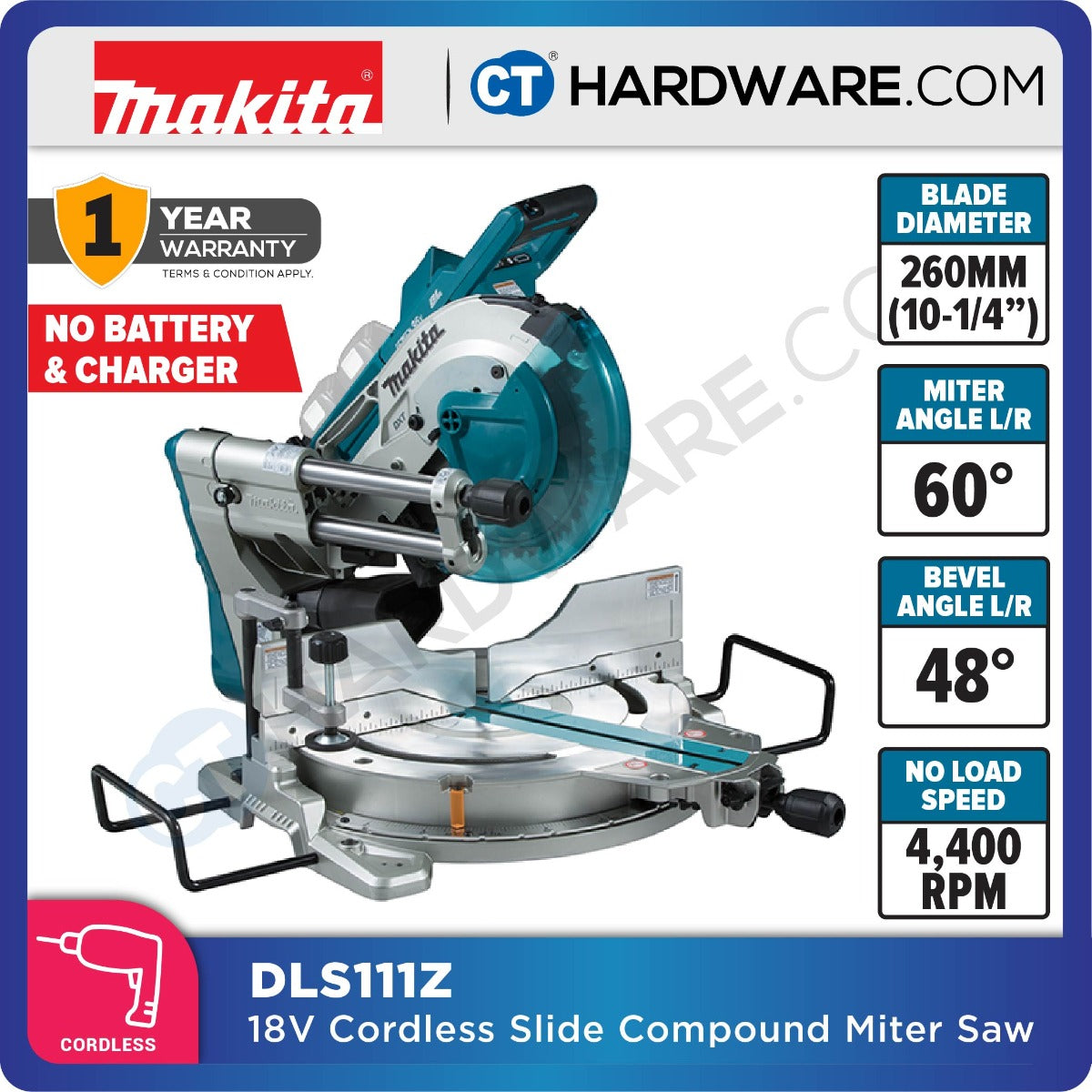 Makita DLS111Z LXT 18Vx2 Cordless Brushless Slide Compound Mitre Saw 260mm (10-1/4") (Body Only)