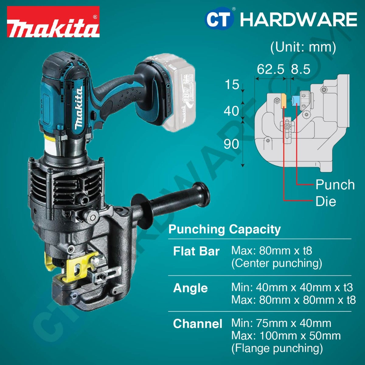 Makita DPP200ZK LXT 18V Cordless Hole Puncher 20mm (Body Only)