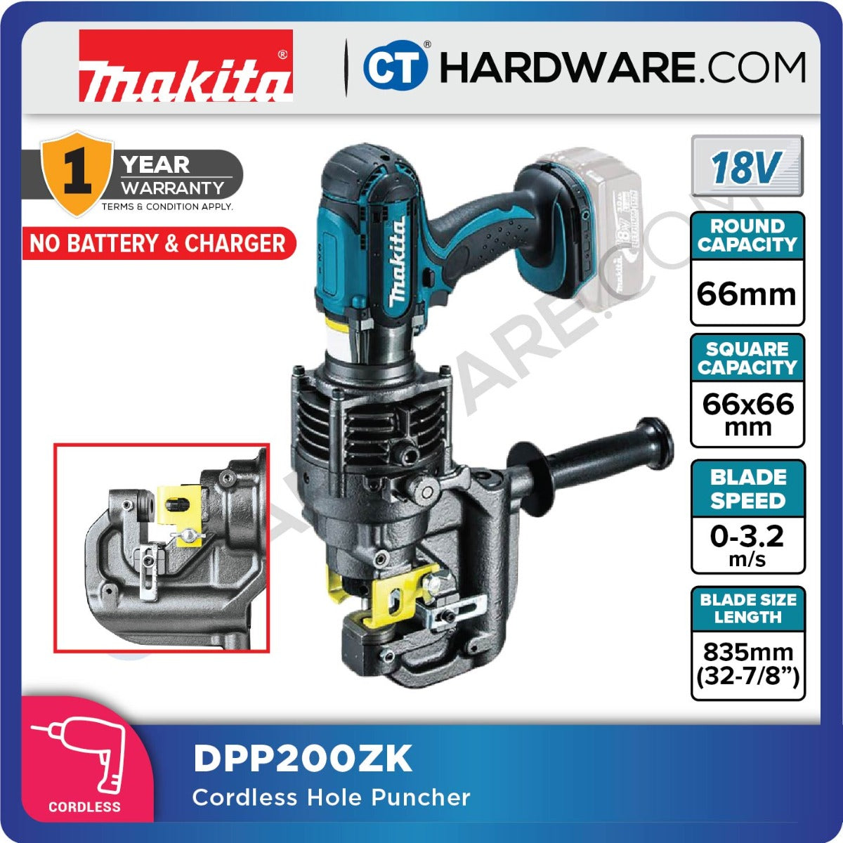 Makita DPP200ZK LXT 18V Cordless Hole Puncher 20mm (Body Only)