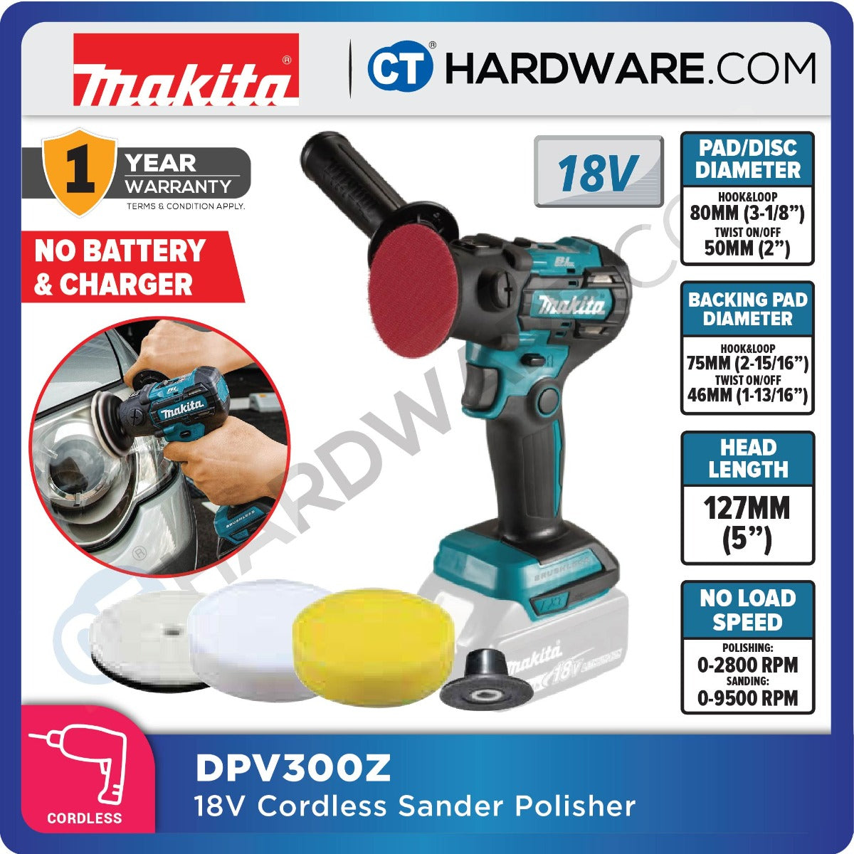 Makita DPV300Z LXT 18V Cordless Brushless Sander Polisher 5" (Body Only)