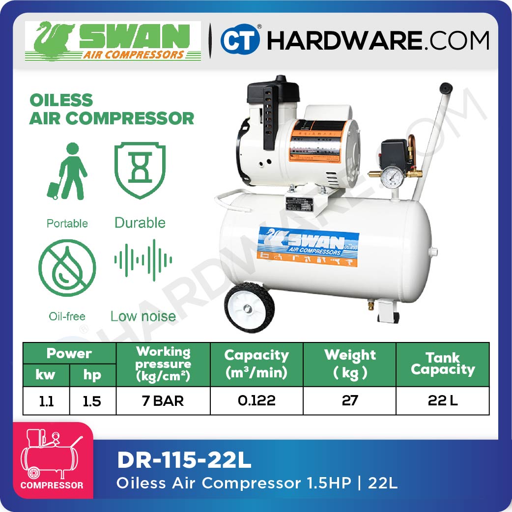 Swan DR-115 Oiless Air Compressor 1.5HP