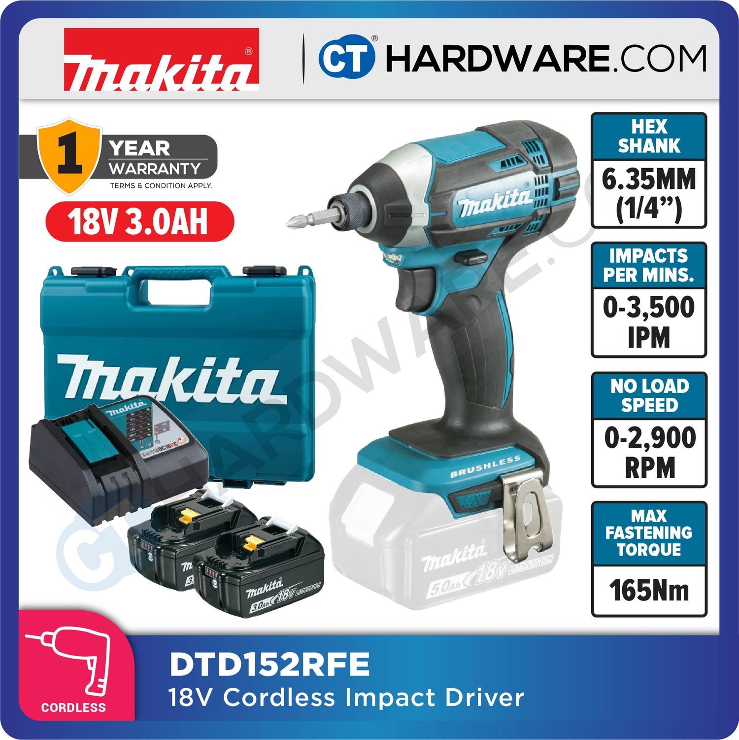 Makita DTD152RFE/Z Cordless Impact Driver 18V