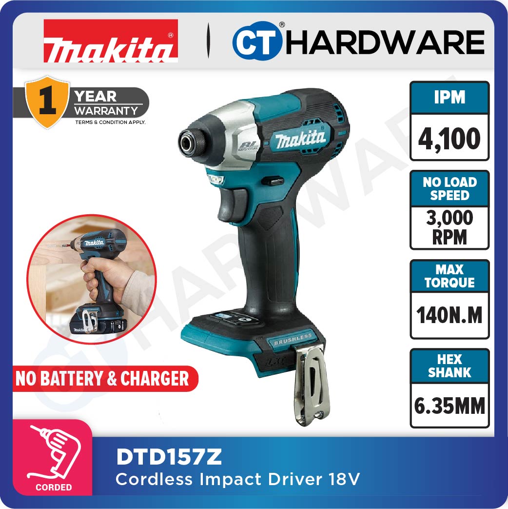 Makita DTD157RAJ/ Z LXT 18V Cordless Brushless Impact Driver 1/4" 155NM (Body Only | 2-Battery)