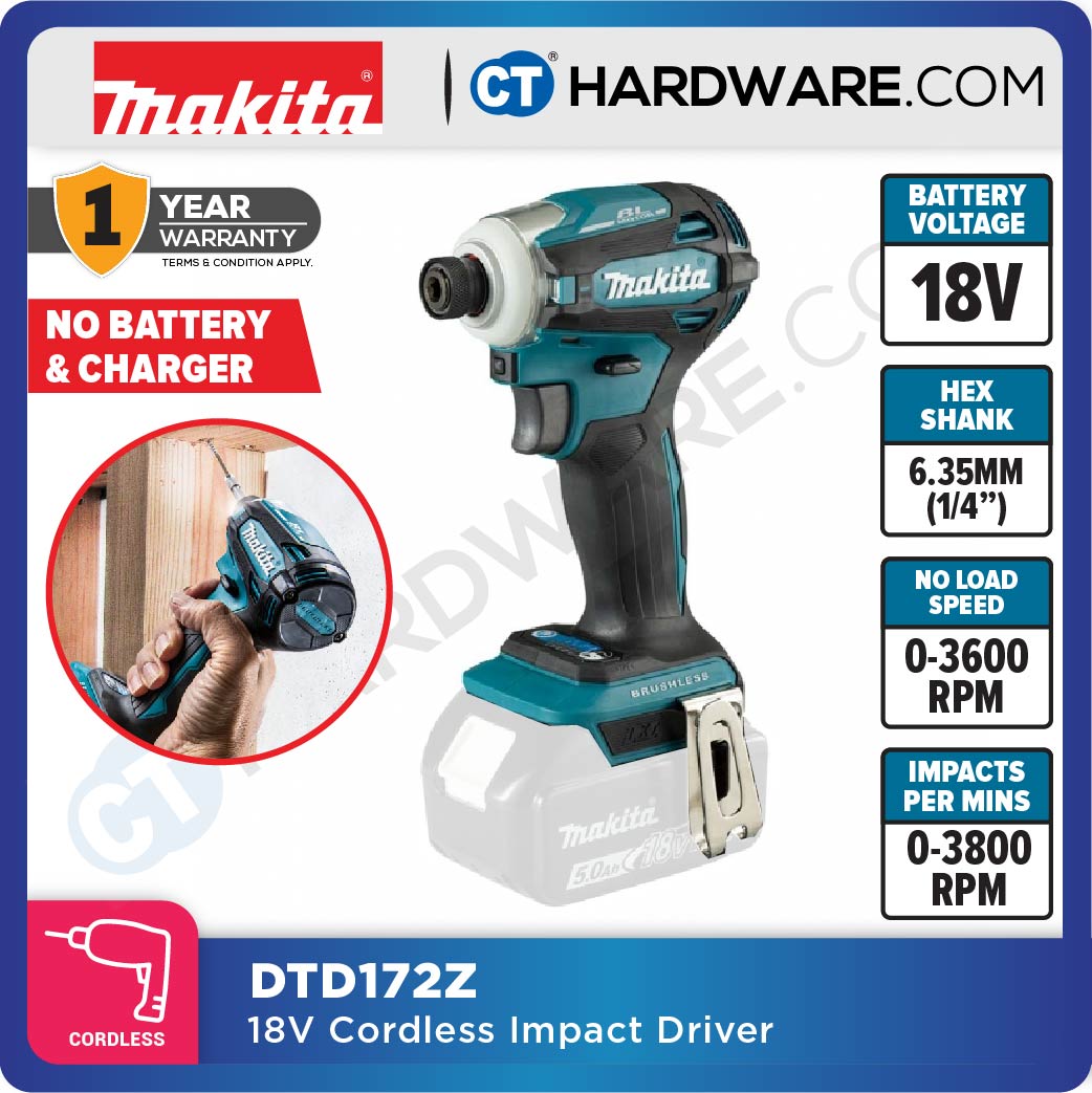 MAKITA DTD172Z | DTD172RTJ CORDLESS IMPACT DRIVER 18V | 6.35MM (1/4") | 180Nm