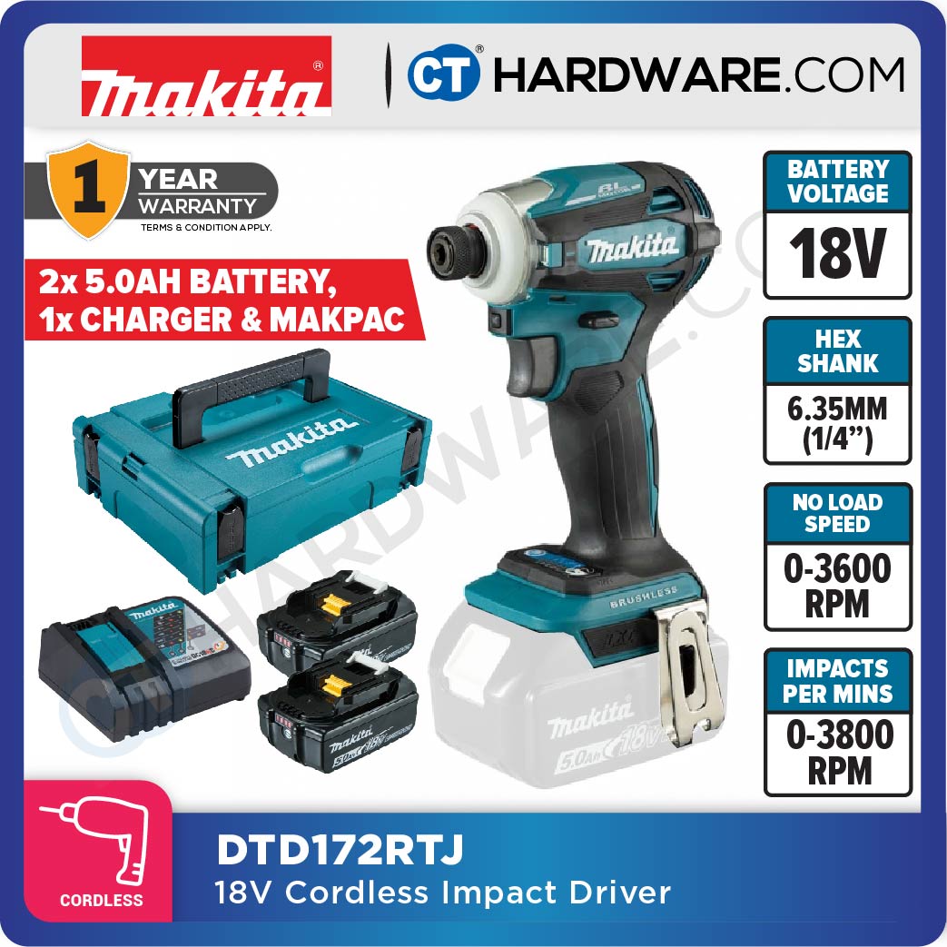 MAKITA DTD172Z | DTD172RTJ CORDLESS IMPACT DRIVER 18V | 6.35MM (1/4") | 180Nm