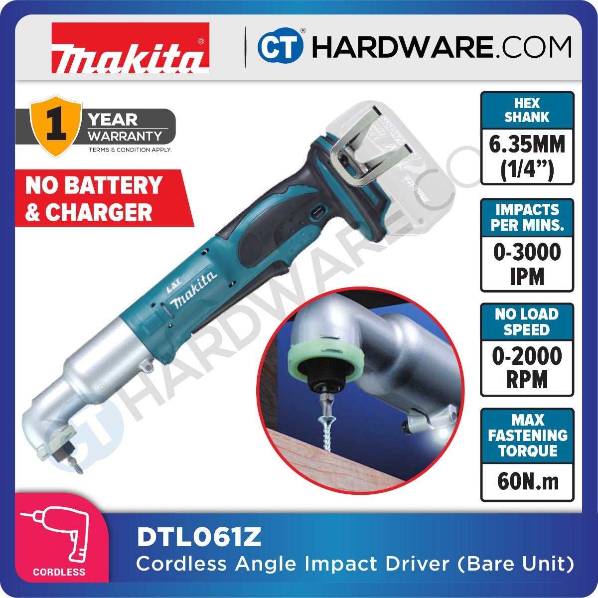 Makita DTL061Z LXT 18V Cordless Angle Impact Driver 1/4" 60NM (Body Only)