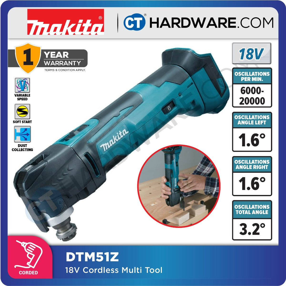 Makita DTM51RFEX8/ Z LXT 18V Cordless Multi Tool (Body Only | 2-Battery)