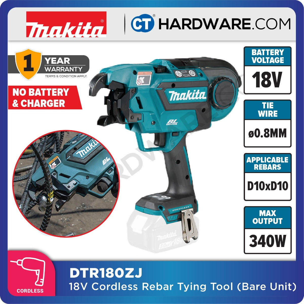 Makita DTR180ZJ LXT 18V Cordless Brushless Rebar Tying Tool 0.8mm (Body Only)