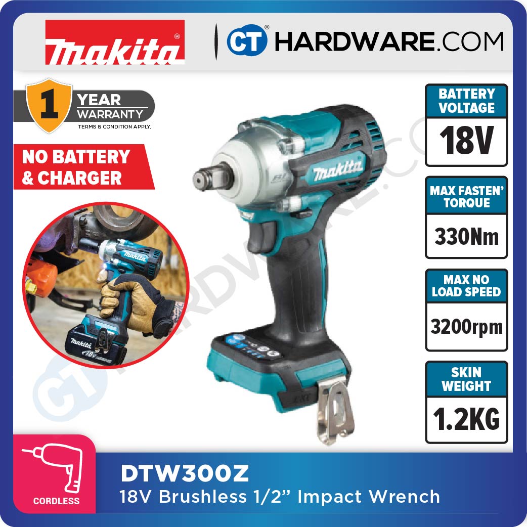 Makita DTW300RTJ/ Z LXT 18V Cordless Brushless Impact Wrench 1/2" 330NM (Body Only | 2-Battery)