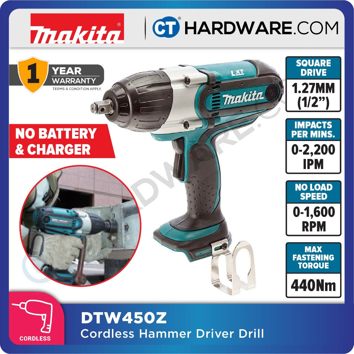 Makita DTW450RME/ RFE/ Z LXT 18V Cordless Impact Wrench 1/2" 440NM (Body Only | 2-Battery)