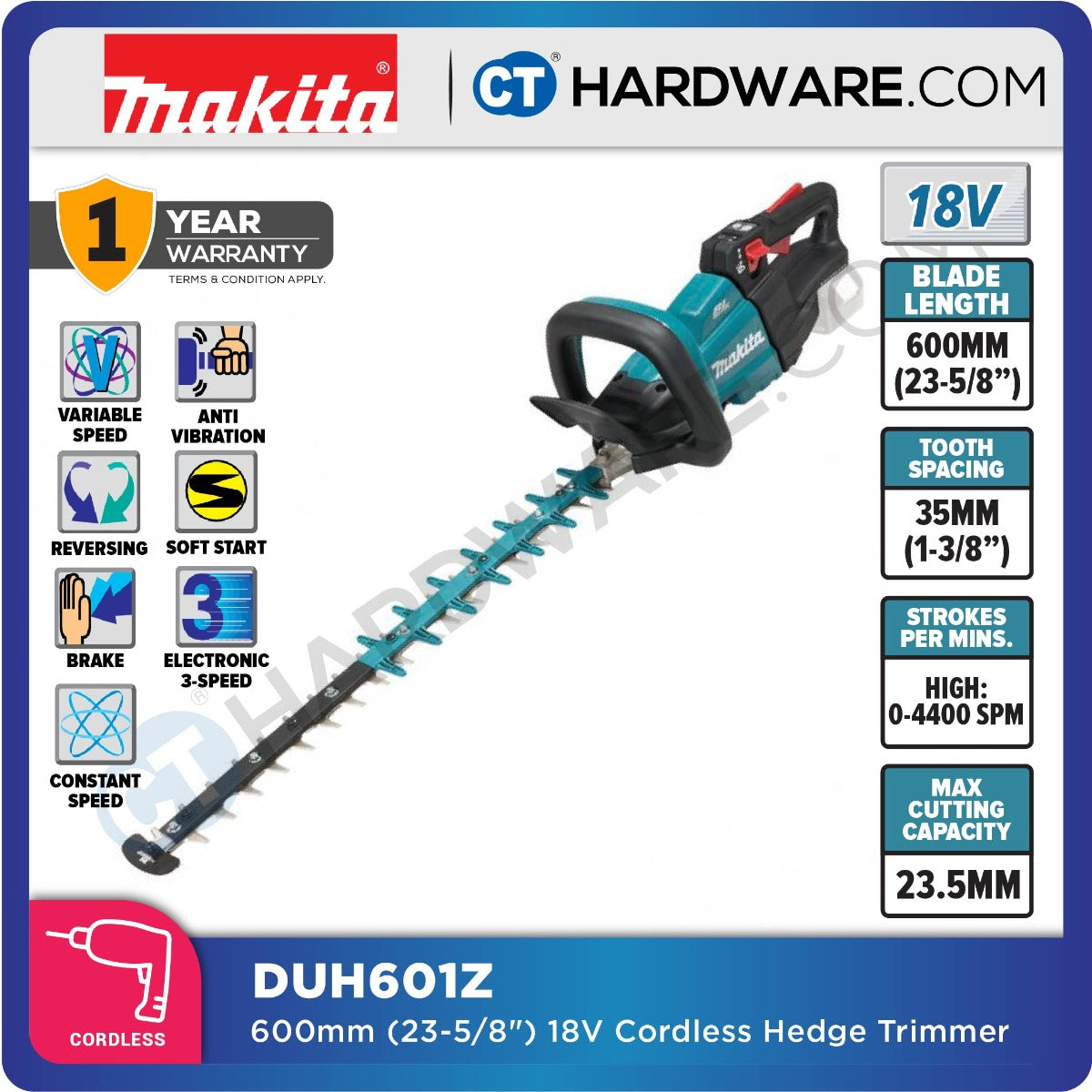 Makita DUH601Z LXT 18V Cordless Brushless Hedge Trimmer 600mm (Body Only)