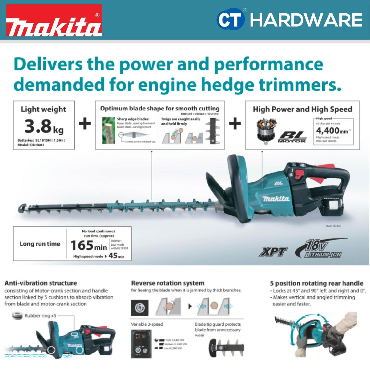 Makita DUH601Z LXT 18V Cordless Brushless Hedge Trimmer 600mm (Body Only)