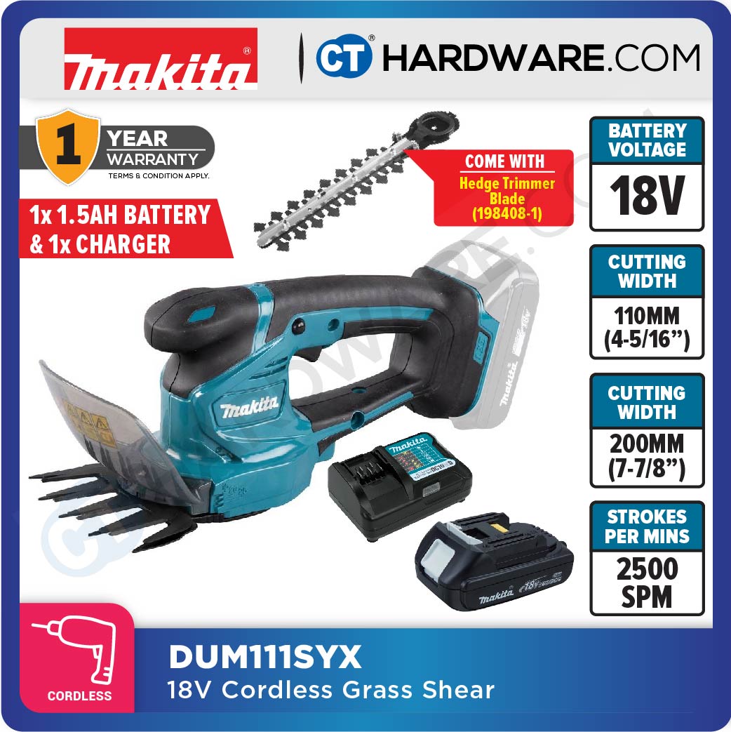 MAKITA DUM111SYX CORDLESS GRASS SHEAR 2IN1 18V 4-5/16" 2500SPM WITH 1PC 1.5AH BATTERY & 1 STANDARD CHARGER