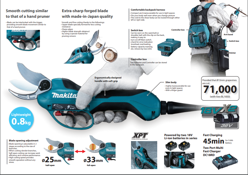 Makita DUP361Z LXT 18Vx2 Cordless Pruning Shear 33mm (Body Only)