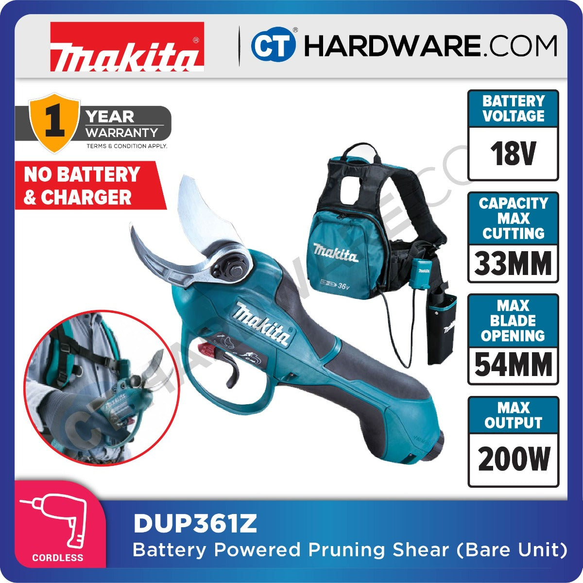 Makita DUP361Z LXT 18Vx2 Cordless Pruning Shear 33mm (Body Only)