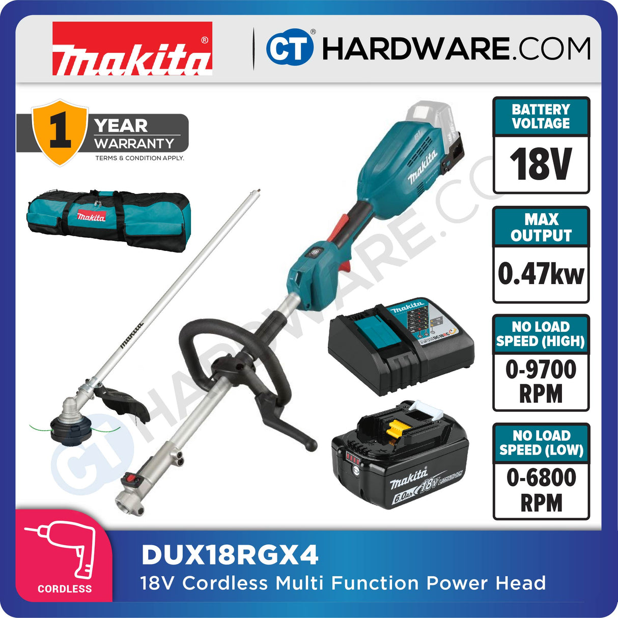 Makita DUX18RGX4/ Z LXT 18V Cordless Brushless Multi Function Power Head (Body Only | 1-Battery)