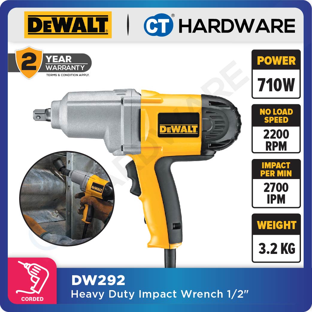 DEWALT DW292 HEAVY DUTY IMPACT WRENCH 1/2" 13MM 710W 2100RPM 440NM 3.2KG