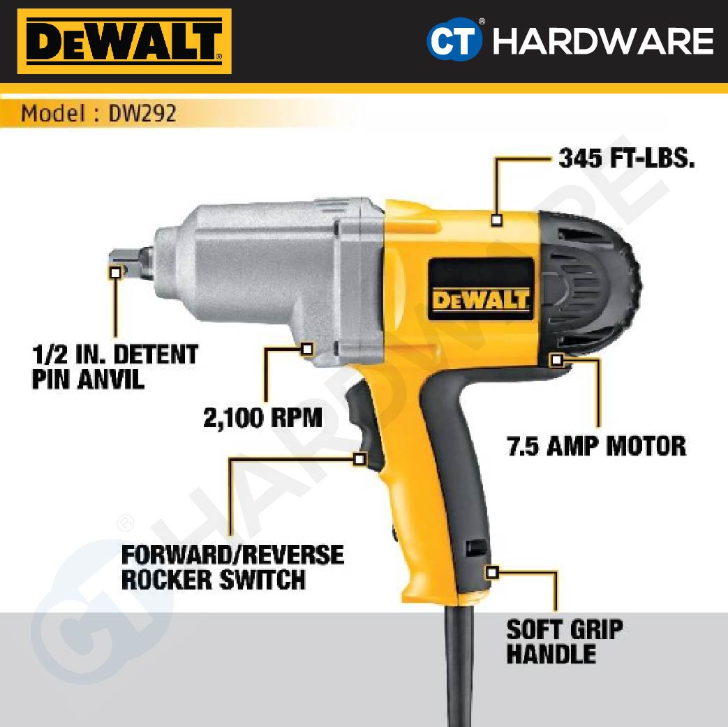 DEWALT DW292 HEAVY DUTY IMPACT WRENCH 1/2" 13MM 710W 2100RPM 440NM 3.2KG