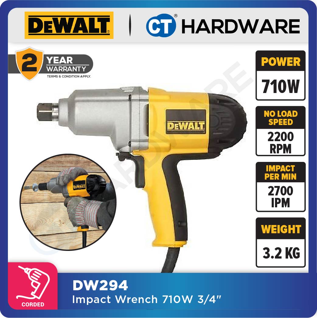 DEWALT DW294 CORDED IMPACT WRENCH 710W 3/4" 440NM 2200RPM 2700IPM 3.2KG HEAVY DUTY