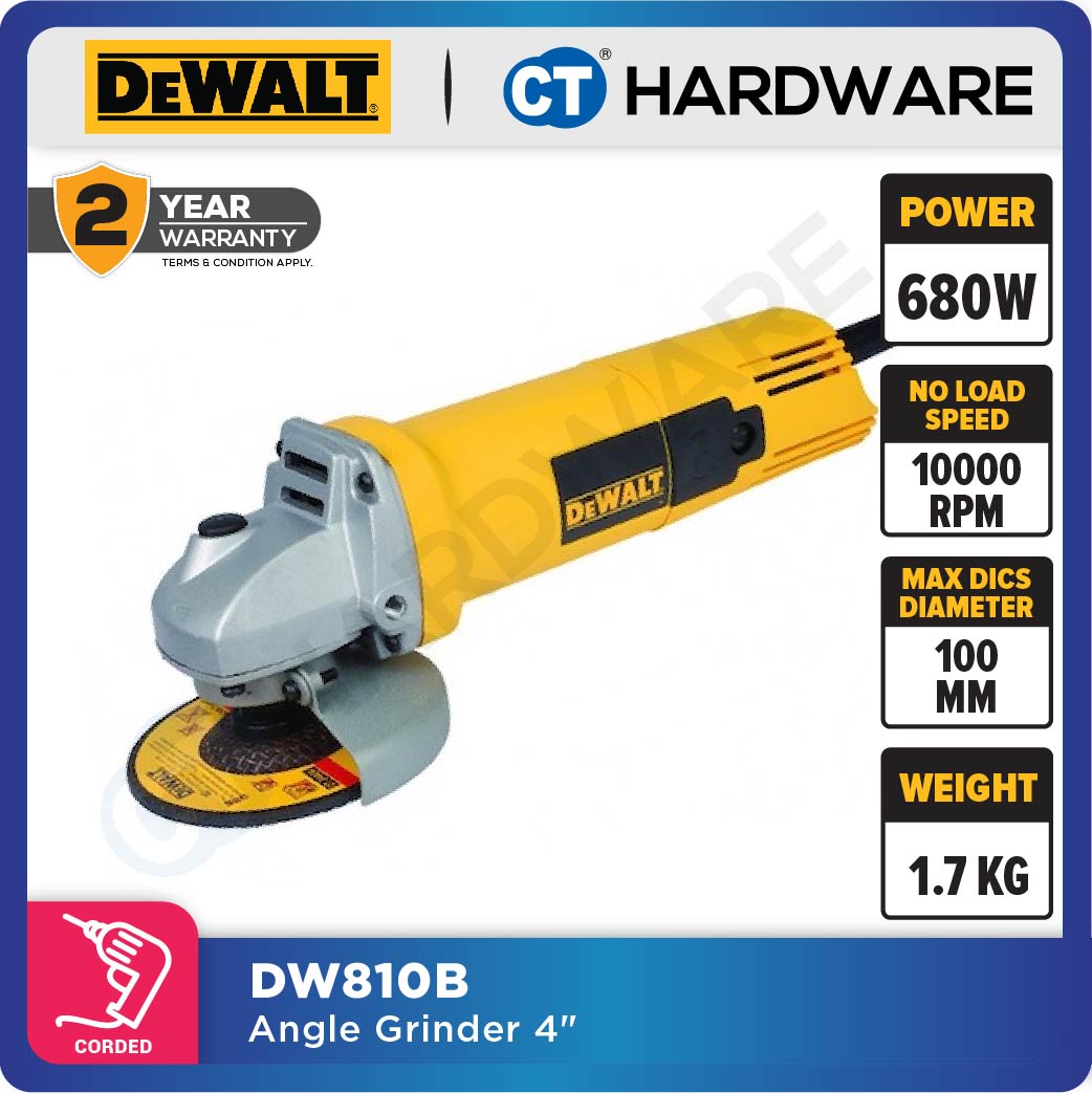 DEWALT DW810B ANGLE GRINDER 4" 850W 220-240V 100MM 1100RPM CORDED (SLIDER SWITCH)