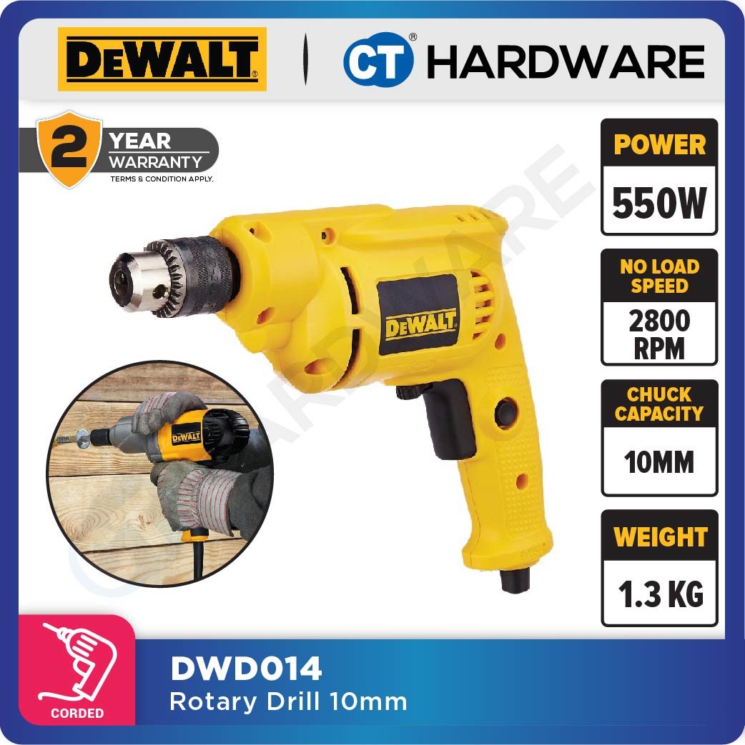 DEWALT DWD014 ROTARY DRILL 10MM 550W 2800RPM 1.3KG