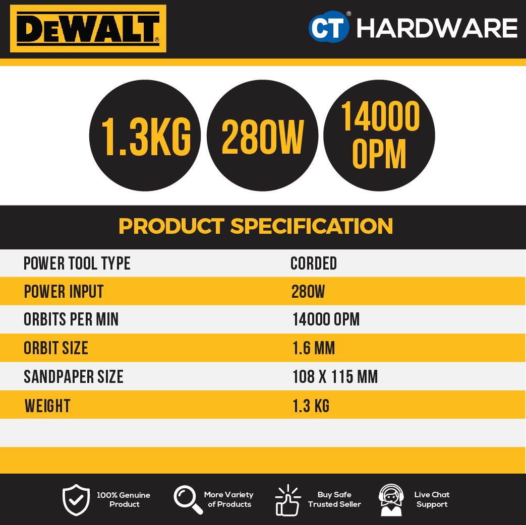 DEWALT DWE6411 1/4" SHEET PALM SANDER 230W 14000OPM ( 108MM X 114MM )