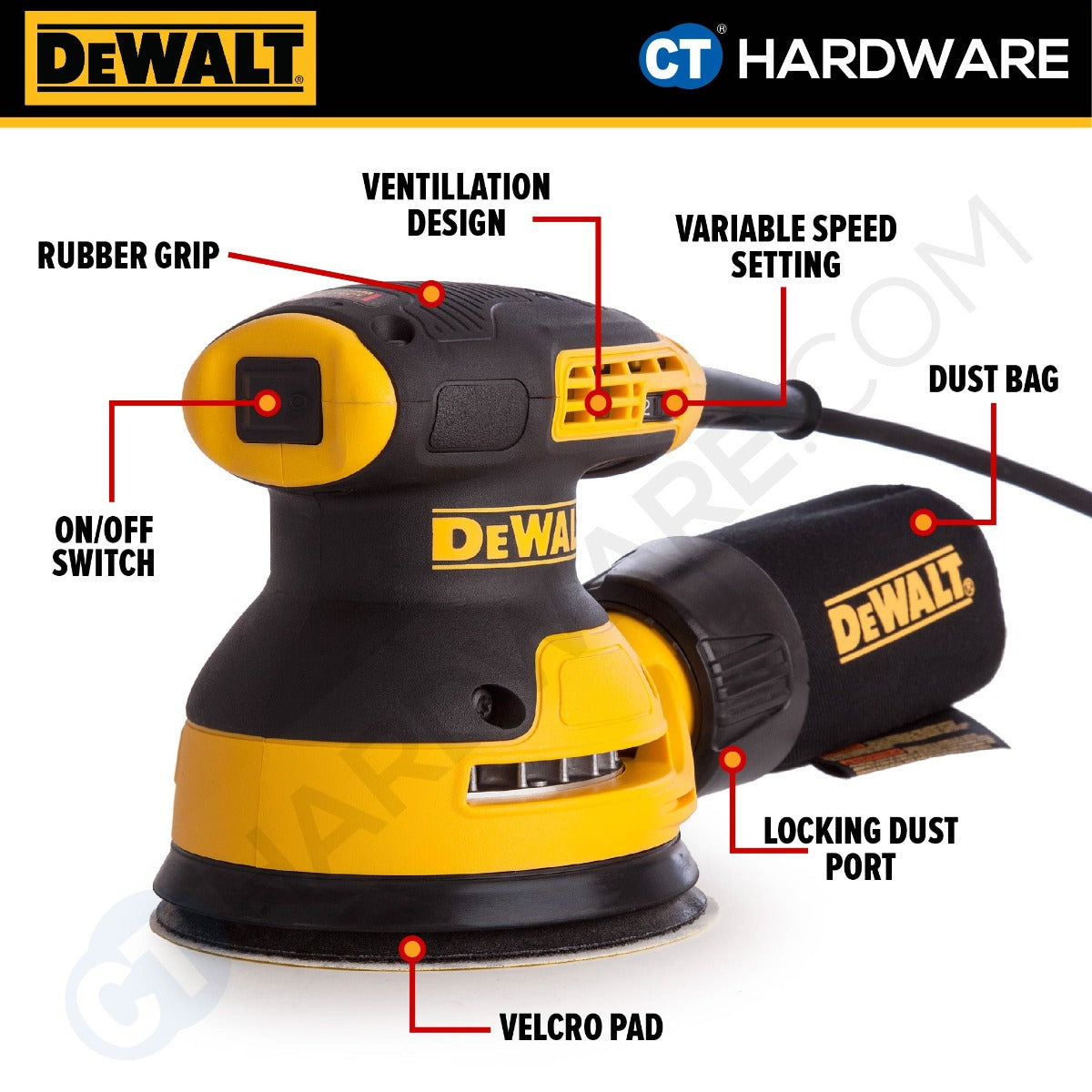 DEWALT DWE6423-B1 CORDED ORBIT PALM SANDER 3/32MM | 280W | 8000-12,000 OPM ( 125MM )